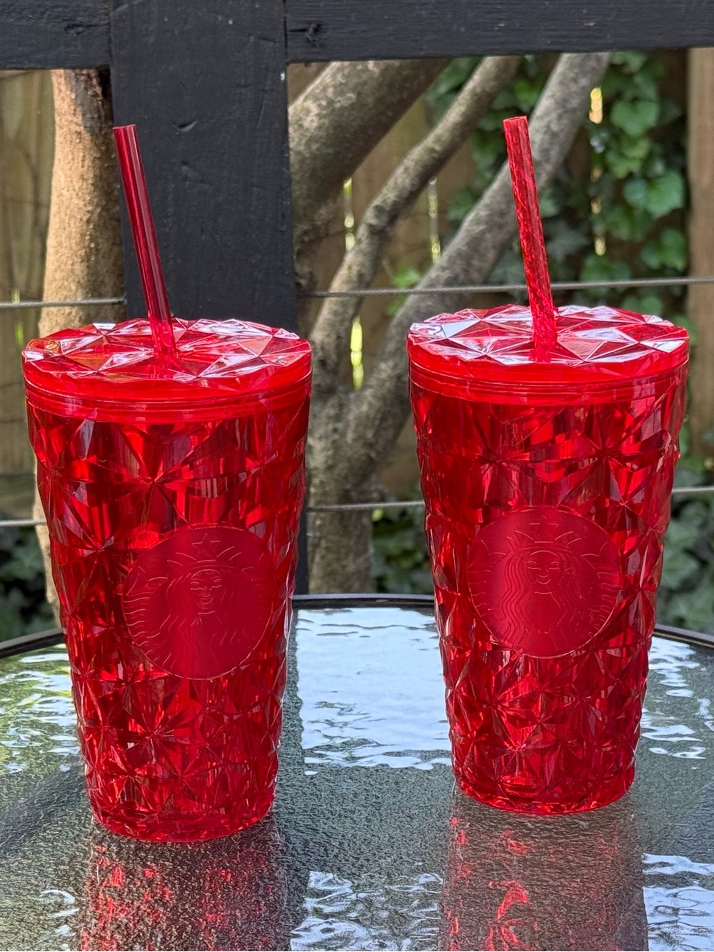 Starbucks Red Faceted Reusable Tumbler with Straw